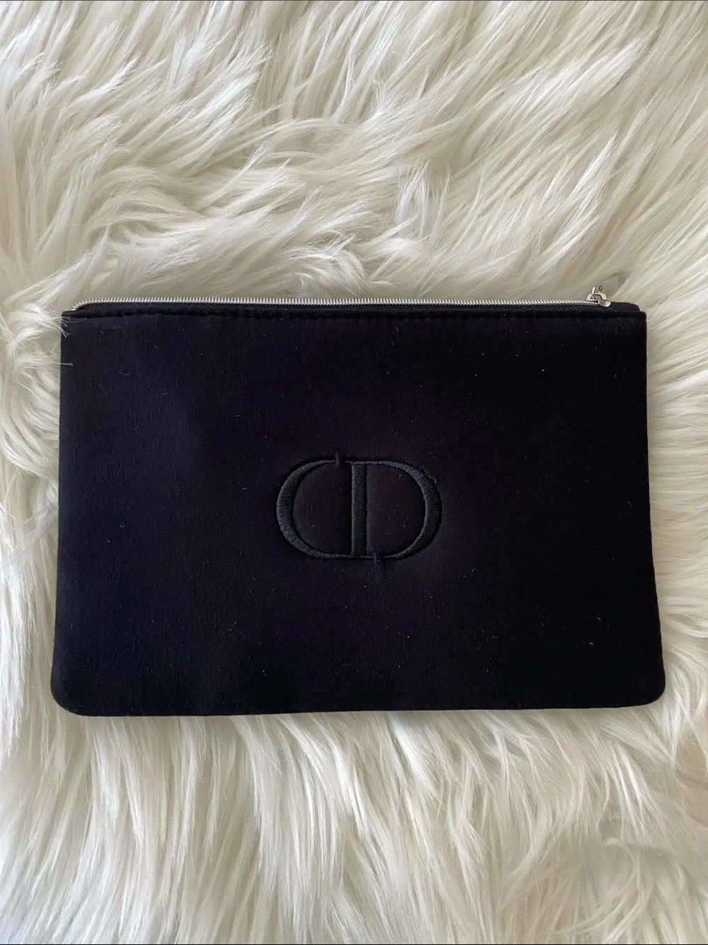 Christian Dior Embroidered CD Black Zip makeup bag